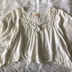 Hollister White Boho Style Flowy Top with String